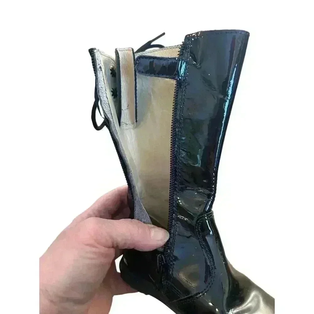 Naturino girls black patent leather boots size 24 US size 8 zip closure